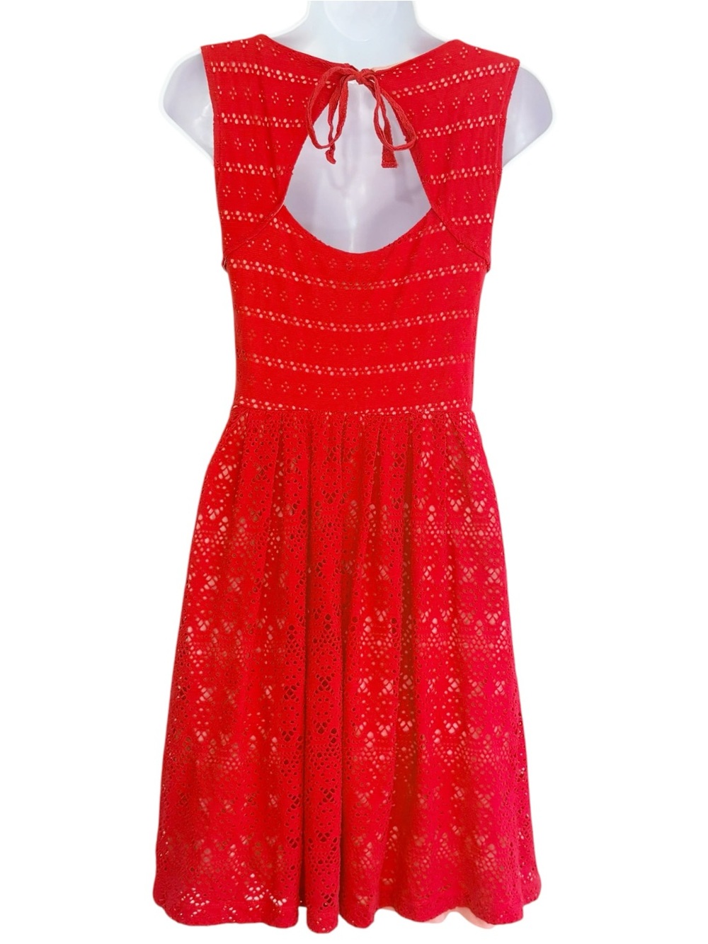 ANTHROPOLOGIE Postmark Sunstream Red Eyelet Fit Flare Mini Dress XS - Picture 4 of 12